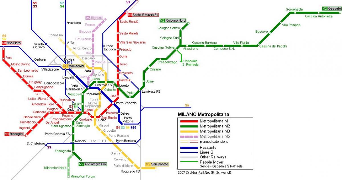 milan tàu điện ngầm bản đồ 2016