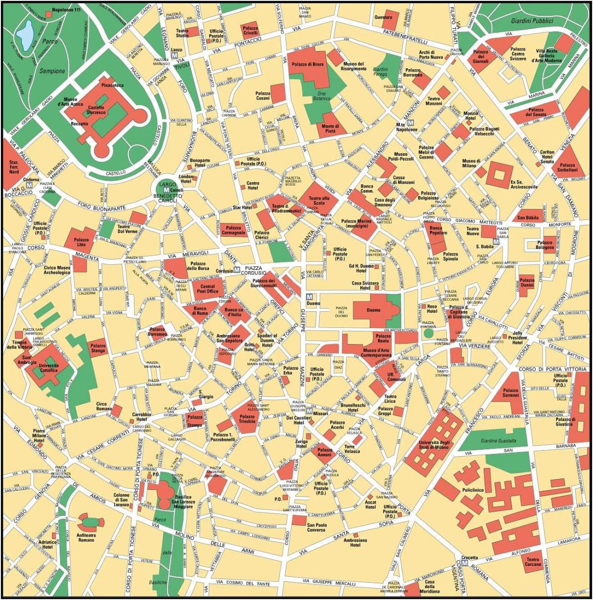 milan ý trung tâm thành phố, bản đồ