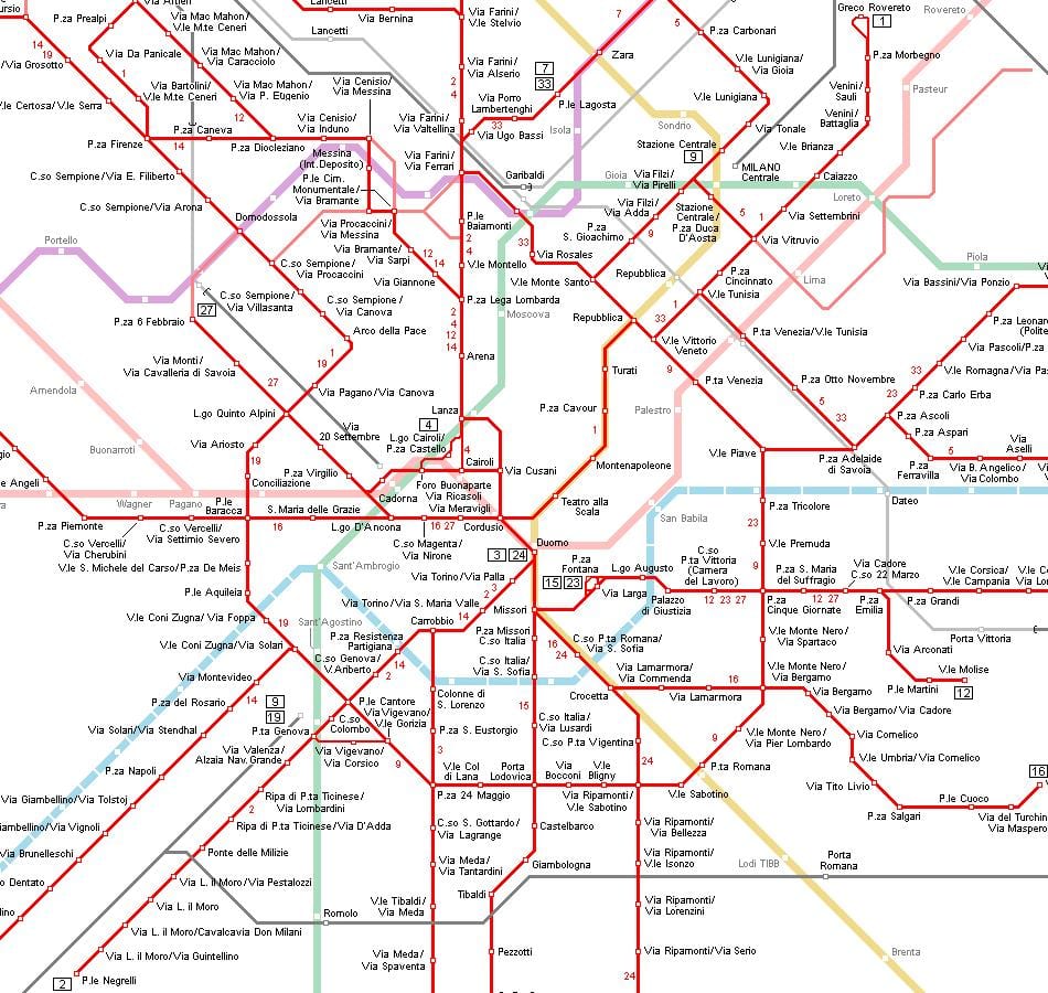 xe điện bản đồ milan